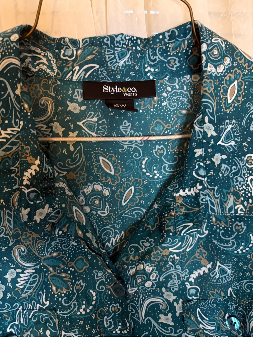 Style & Co. Teal Paisley Button-Down Shirt